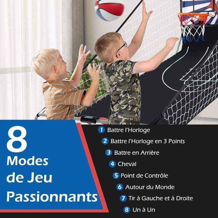 GYMAX Folding Arcade Basketball Game with Double Hoops, 8 Game Modes, Electronic Display, 4 Balls, Pump