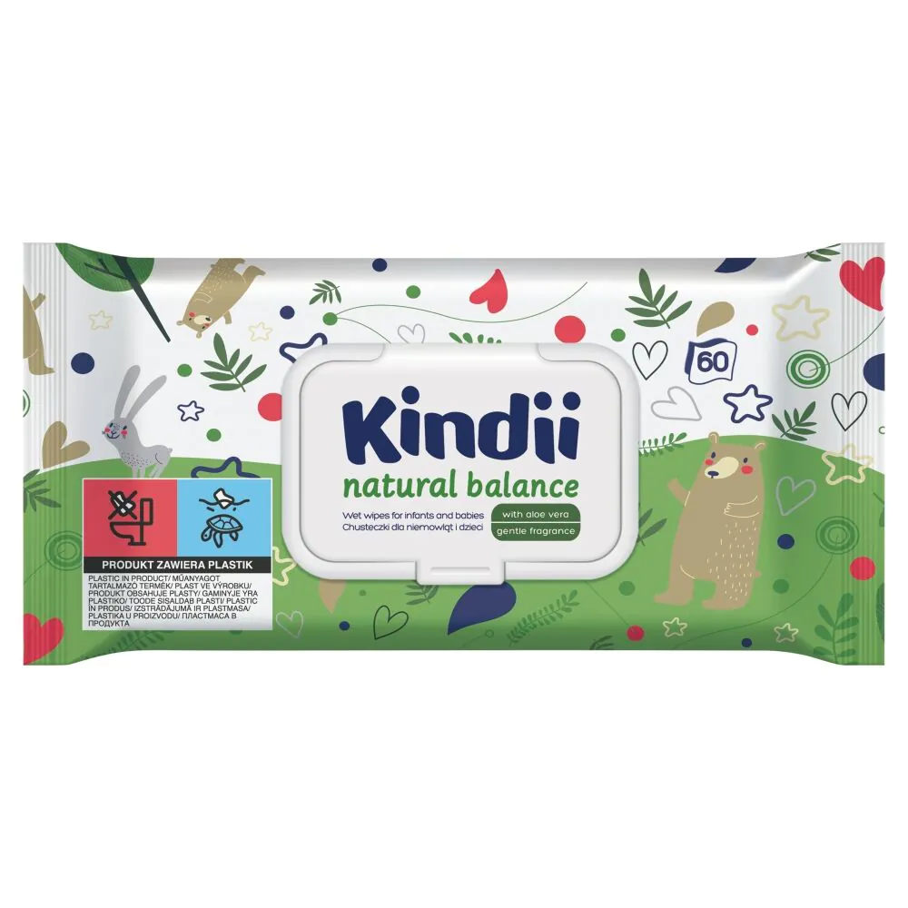 Cleanic KindiiNaturals Balance Chusteczki dla dzieci i niemowląt, 60 szt.