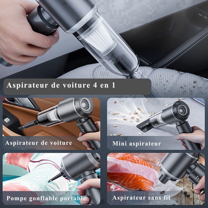 Autostaubsauger – 18.000 Pa, 4-in-1 – Handstaubsauger – 3 Geschwindigkeitsstufen, 80.000 U/min – Für Zuhause, Auto und Büro – Grau