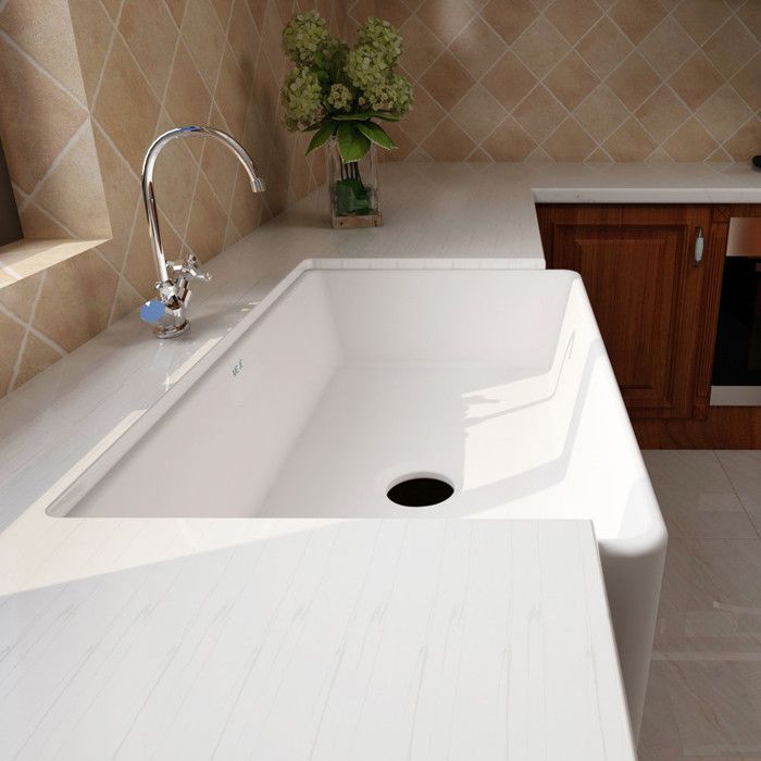 MEJE 84 x 50.5cm Farmhouse Kitchen Sink, Stamp Sink, Apron Sink, Single Bowl Kitchen Sink - White