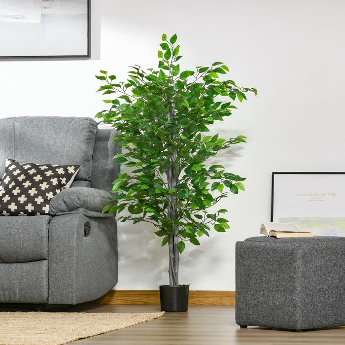 Künstliche Pflanze – künstlicher Baum – HOMCOM – Ficus, 1,35 m hoch, realistischer Stamm, Äste, Ranken, Flechten – Kunststoff – 1,35 m
