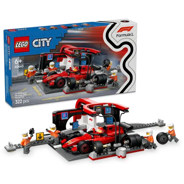 LEGO City 60443 F1 Pit Stop i ekipa techniczna z samochodem Ferrari<br>
