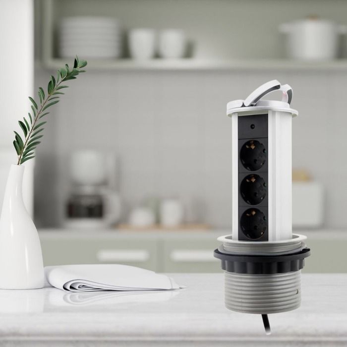 Regleta empotrable de cocina Otio con 3 enchufes Schuko de 16 A - Gris