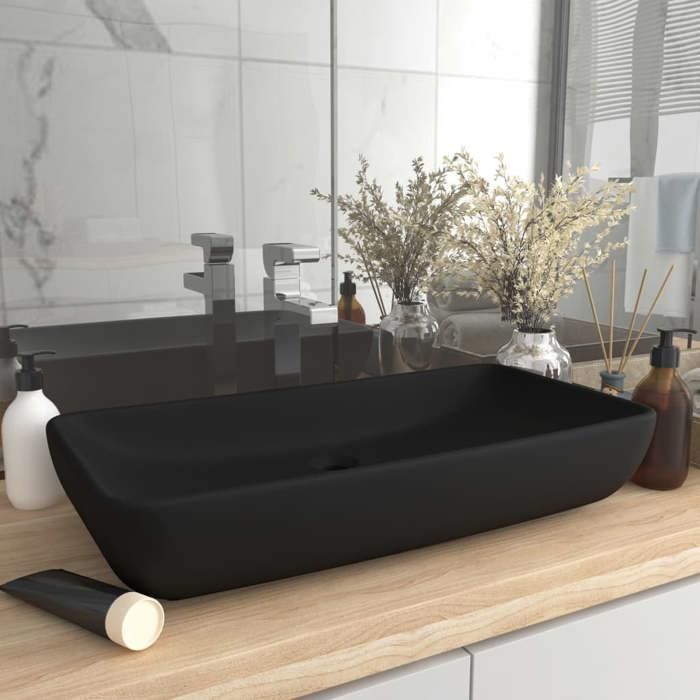 vidaXL Luxury Rectangular Countertop Washbasin Bathroom Vanity Sink Home Matte Black 146964