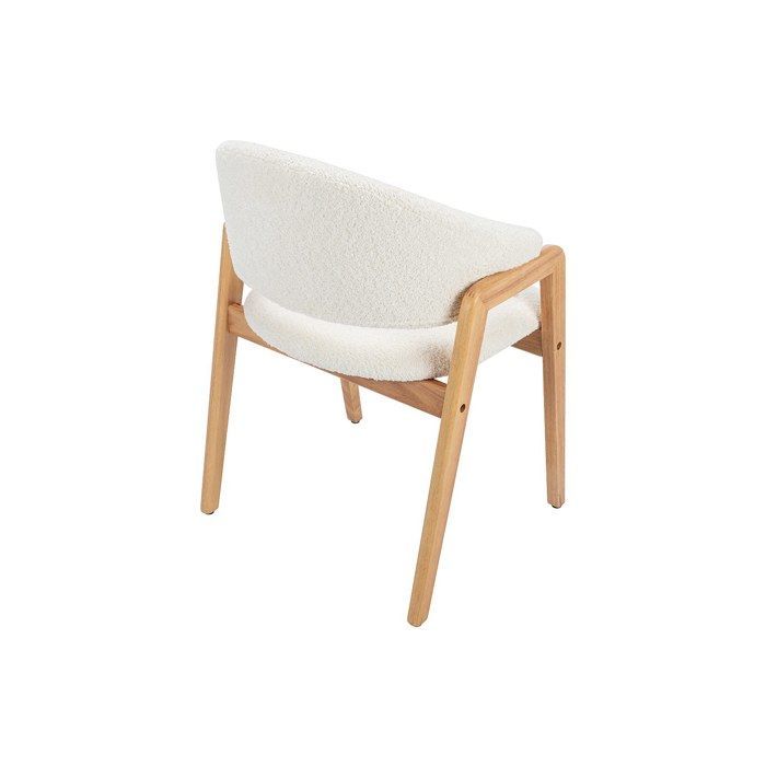Conjunto de 6 sillas con reposabrazos en tejido bouclé y madera de caucho - Blanco y natural - SOLUNA