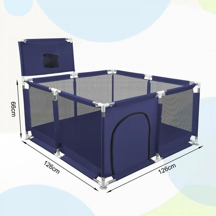 Parque infantil de tela Oxford - XUANYU - 126*126 cm con ventosas, puerta con cremallera y pelotas de juego - Azul oscuro