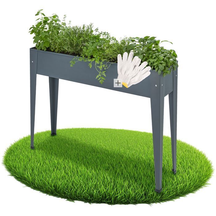 Raised garden bed - TECTAKE - CALENDULA raised garden bed on legs in steel, 98.5 x 26 x 82.5 cm - Anthracite grey