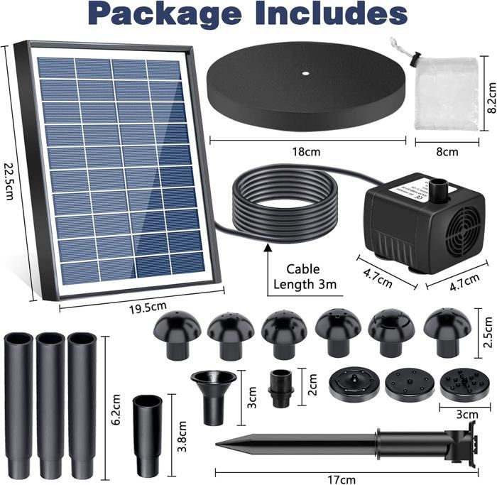Fuente solar de jardín para exteriores, bomba solar de 6,5 W para estanques exteriores, fuente solar flotante para exteriores con 9 boquillas.