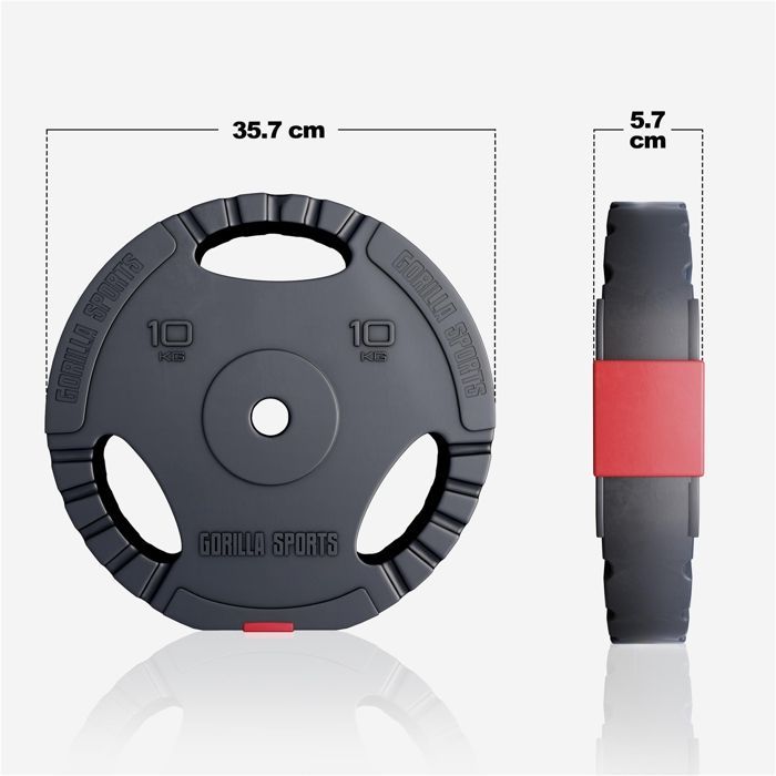GORILLA SPORTS® Disques de Poids -  10kg, 30/31mm, Plastique - Disques d'Haltères, Ensemble de Plaques, Musculation, Haltérophilie