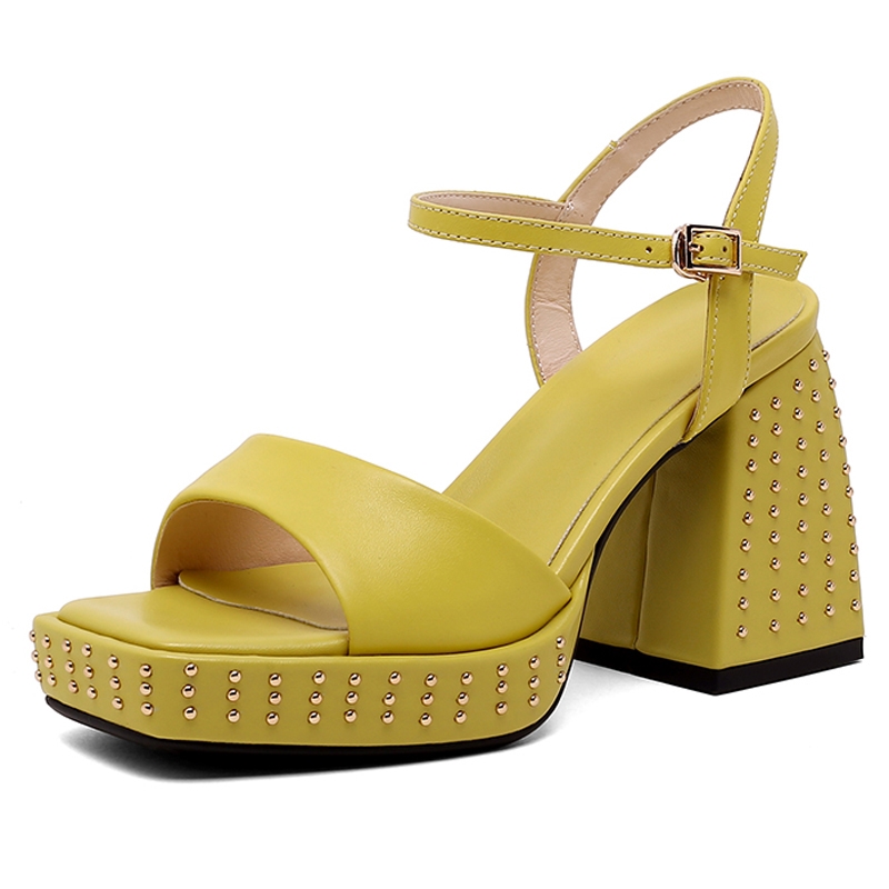 Sandali con plateau e tacco alto in vera pelle nera e gialla da donna, scarpe punk estive casual, sandali da donna, sandali da donna, sandali da donna, sandali da donna, sandali da donna, mujer