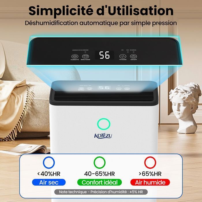 Electric Air Dehumidifier 12L/Day, 3 Modes - Auto/Continuous/Custom, 5 to 20m² Bedroom/Office, 2.5L Tank, 240W