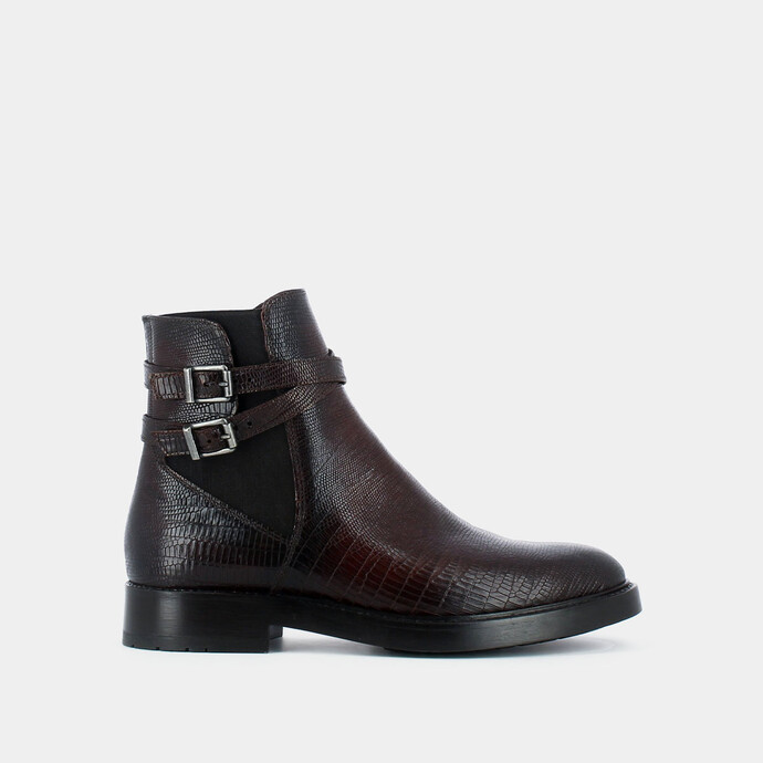 Bottines à boucles fines  en reptile marron