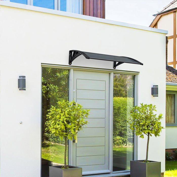 Marquesina para puerta de entrada VOUNOT® de 100x80 cm con soporte central - Policarbonato - Resistente a los rayos UV - Antracita