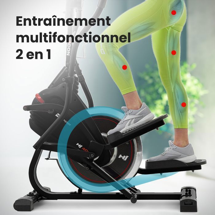 Hop-Sport HS-400B Icon 2-in-1 crosstrainer en stepper, 7 kg vliegwiel, 8 niveaus magnetische weerstand, max. 120 kg, zwart