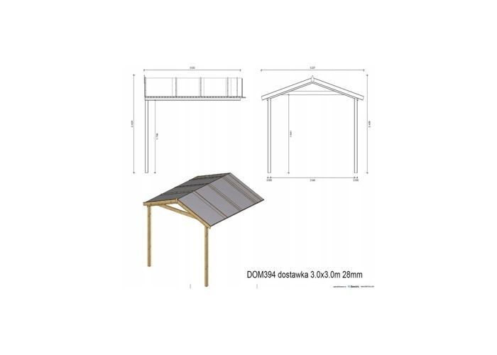 Caseta de jardín de madera - 3x3 m + terraza con balaustrada y voladizo de madera - 18 m2 - Tratada - DOM427+DOM539+DOM540+POD05