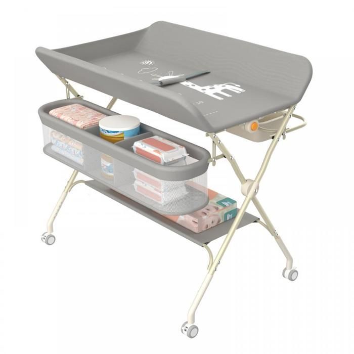 B.LIVEM Folding Changing Table, Changing Surface with Side Basket and Hanging Rail, Adjustable Height, with Wheels