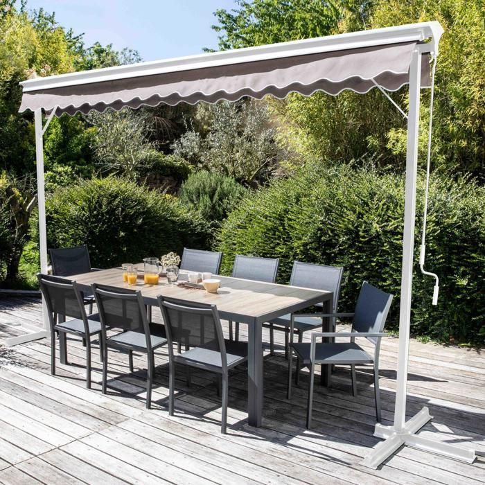 Store double pente 3 x 4m et 4 dalles lestées écru - Oviala