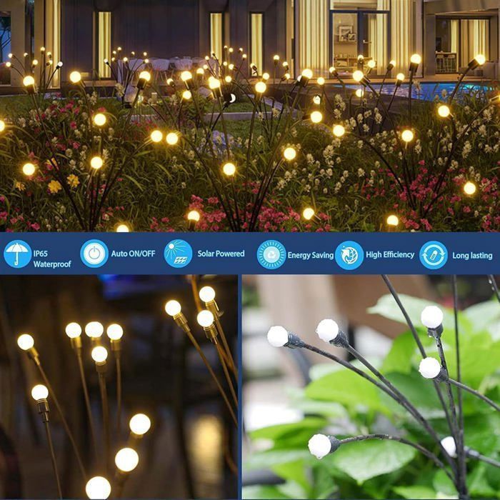 4 st solcellslampor för trädgården, IP65, 10 LED - vattentäta eldflugelampor för trädgård, uteplats, innergård, dekorativ balkong