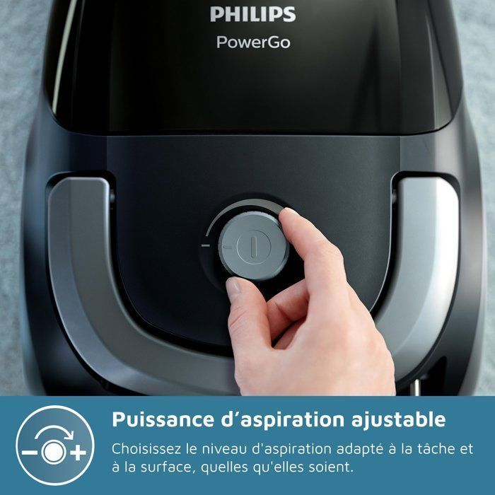 Aspirateur avec sac - PHILIPS FC8241/09 - Série 2000 PowerGo - 750W - 77db - Noir intense