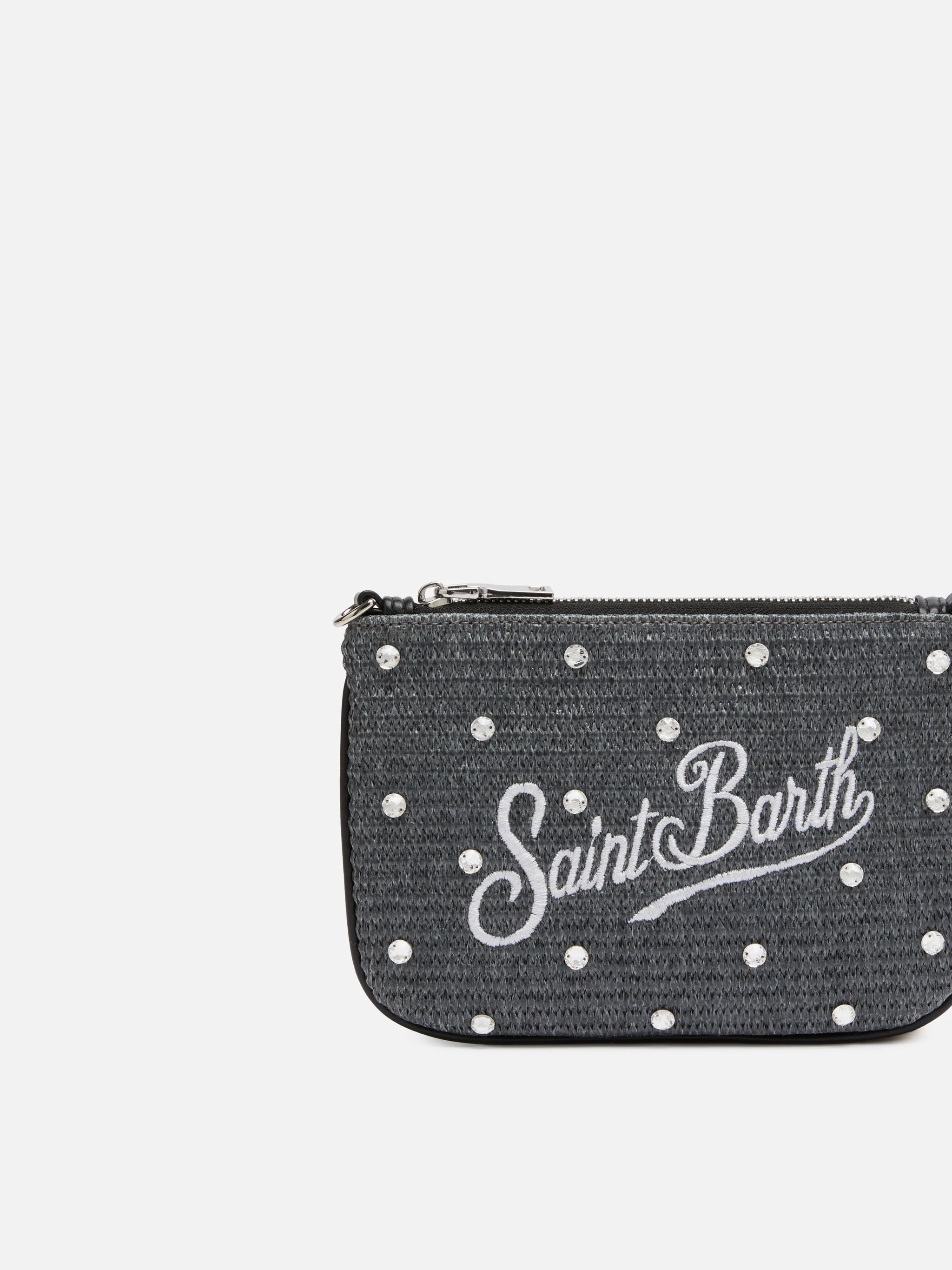 Parisienne mini-etui in zwart stro-effect met strassversieringen