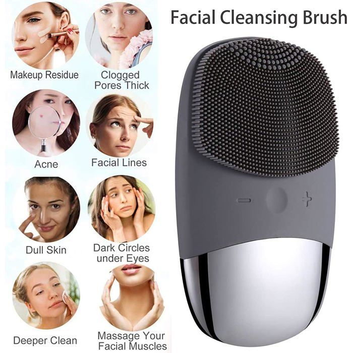 Brosse nettoyante visage, brosse de massage électrique 3 en 1 en silicone, étanche IPX7, rechargeable par USB