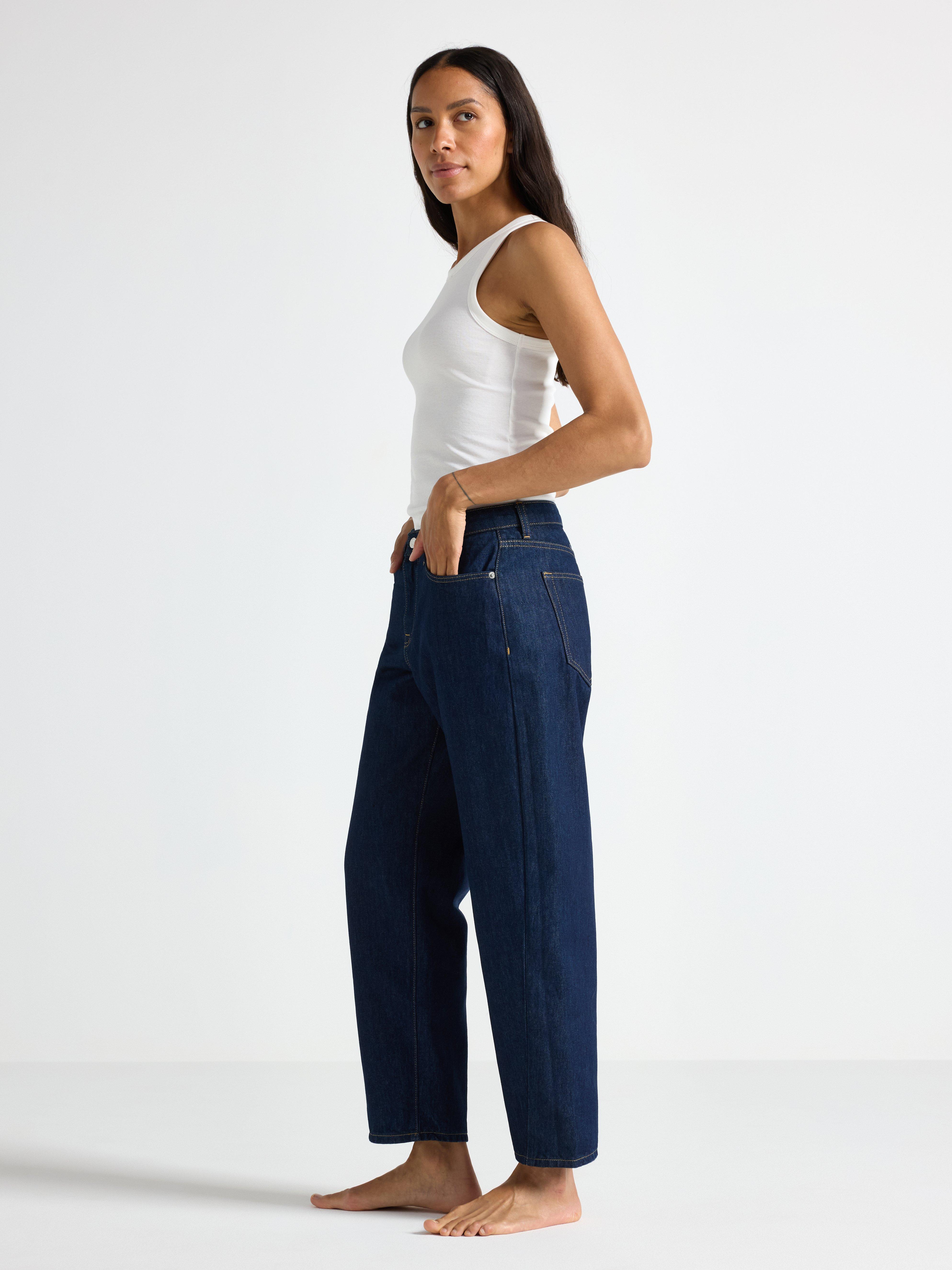 BARREL ankellange jeans Mørk denim