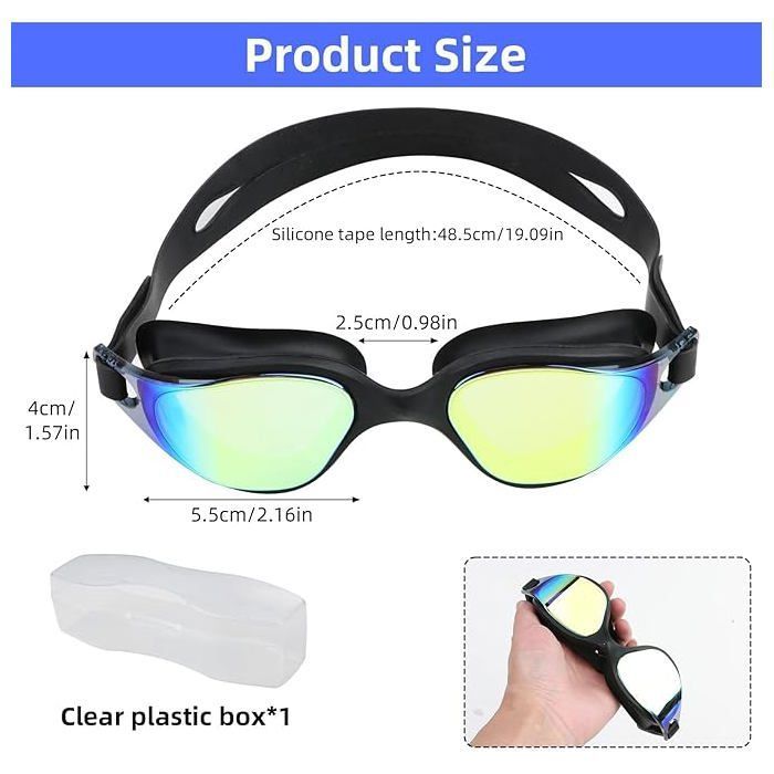Lunettes de Natation , Lunette Piscine Avec Boîte Adulte Adolescents, Anti buée Anti UV Vision Nette Imperméable