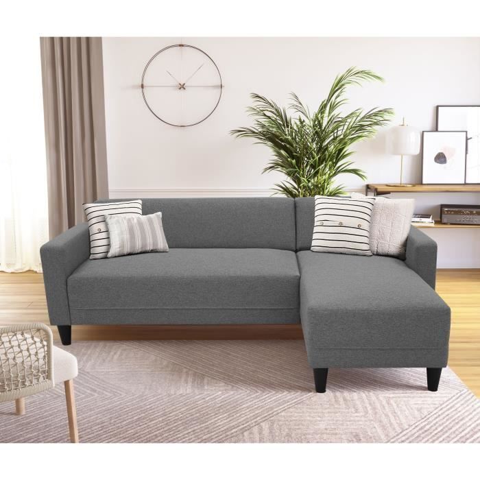 BOB 4-Sitzer Ecksofa – Anthrazitfarbener Stoff – Wendbar – B 197 x T 117 x H 65 cm
