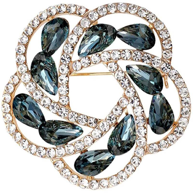 Womens Rhinestone Brooches - Crystal Flower Gold Enamel Bloom Brooch Jewelry