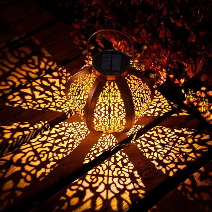 Grande lanterna solare da giardino, decorazione per esterni, impermeabile, luce solare decorativa per patio, lampada da patio in metallo