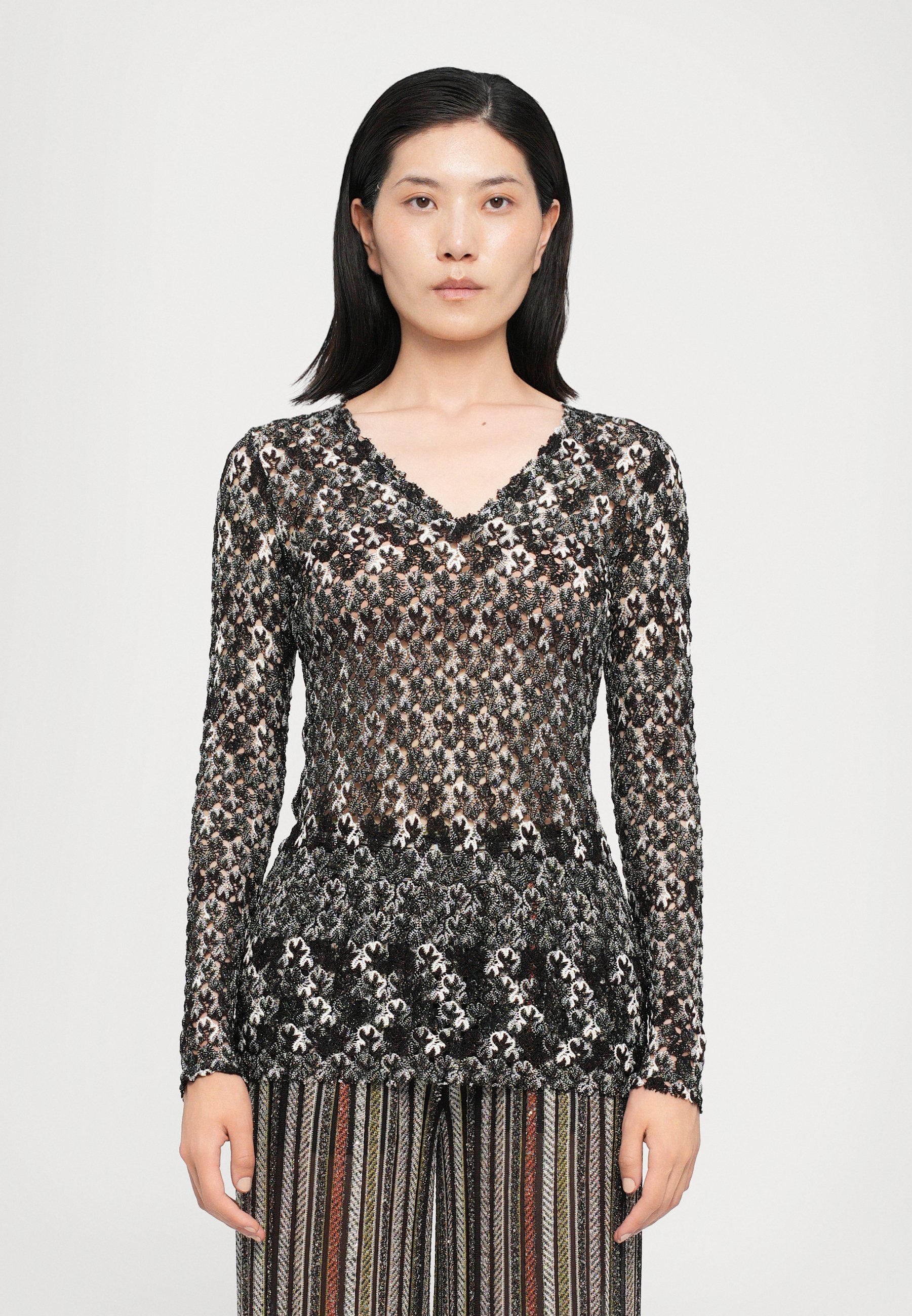 Missoni V-hals trui - donkerbruin/zwart