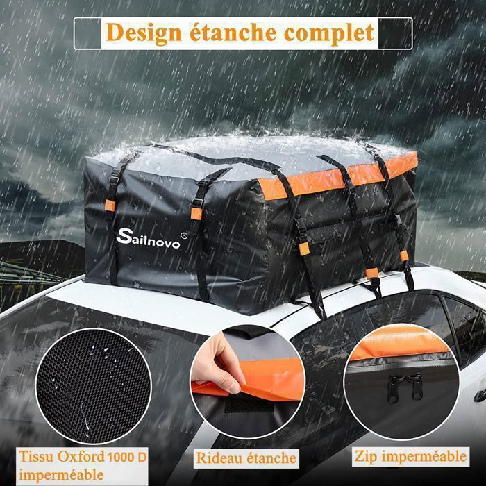 Bolsa de techo para coche - Sailnovo - 119x88x52 cm - Plegable, impermeable, resistente a desgarros, caja de techo duradera - Para todos los coches
