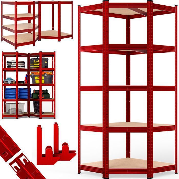 Estantería MONZANA® de alta resistencia, 180x70x40cm, color rojo, con 5 baldas, capacidad máxima de 875 kg, de acero.