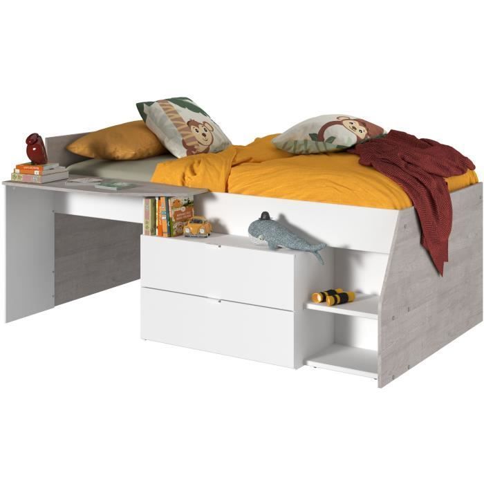 Cama infantil combinada contemporánea PARISOT KIM - gris loft y blanco - 90 x 190 o 200 cm