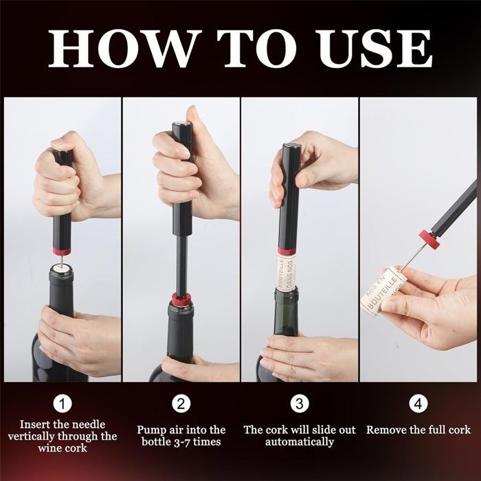 Tire Bouchon, Tire-Bouchon à Pression d'air 7S Cork Pops Out Décapsuleur de Pompe Ouvre Bouteille Vin Outils Portable Accessoire