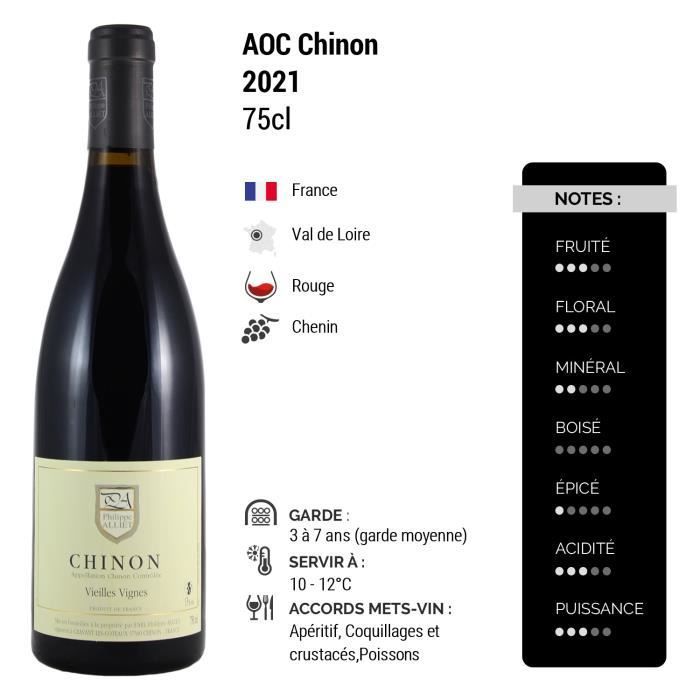 Chinon Vieilles Vignes Rouge 2021 - Lot de 6x75cl - Domaine Philippe Alliet - Vin AOC Rouge du Val de Loire - Cépage Chenin