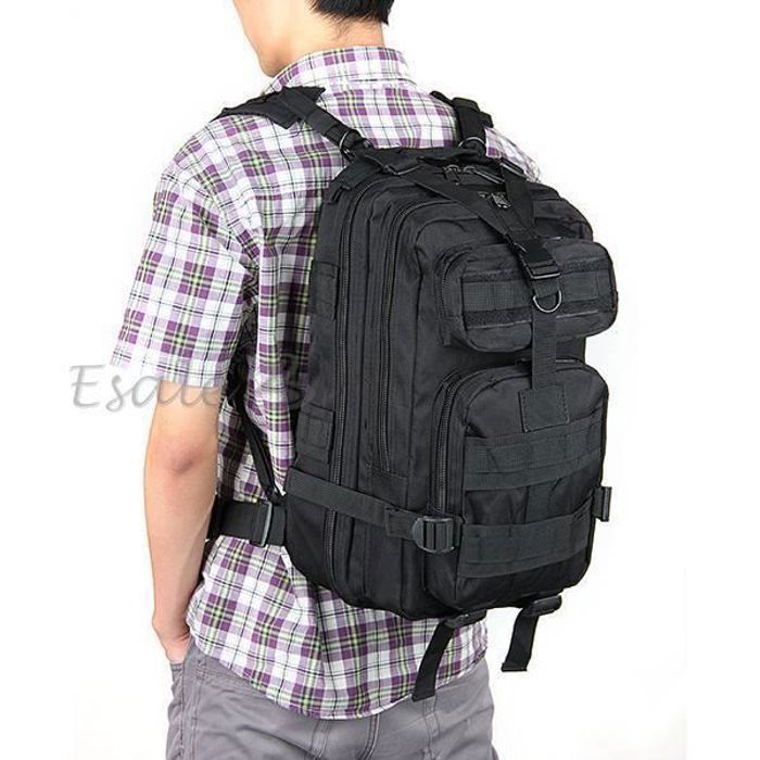 Mochila militar - Ejército - Impermeable - 20-35L - Nylon de alta densidad - Negra