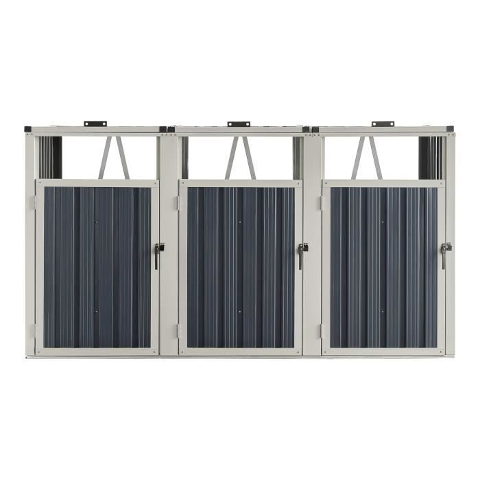 Refugio para contenedores Tarbek PRO.TEC de 3 espacios - Gris - Acero galvanizado - Puertas con manijas