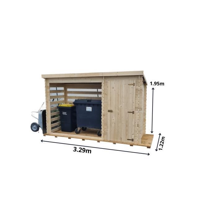 Leñera de una sola pendiente - HABRITA - Tablones de madera maciza - Sin suelo - Blanca - Rectangular