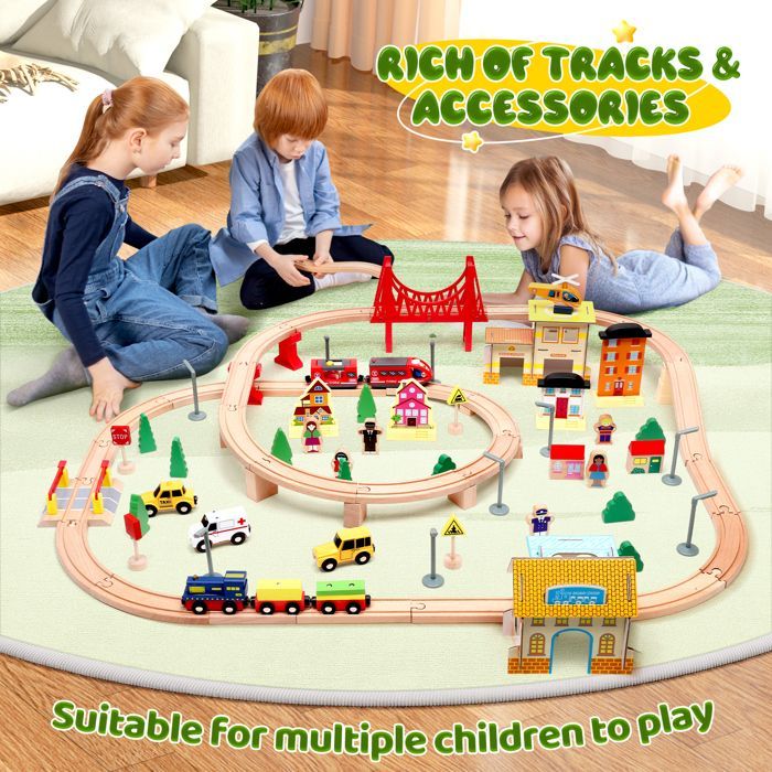 Set trenino Montessori in legno da 108 pezzi per bambini - TTLIFE - Vagone trenino per bambini, con 4 vagoni e binari, giocattolo regalo di Natale
