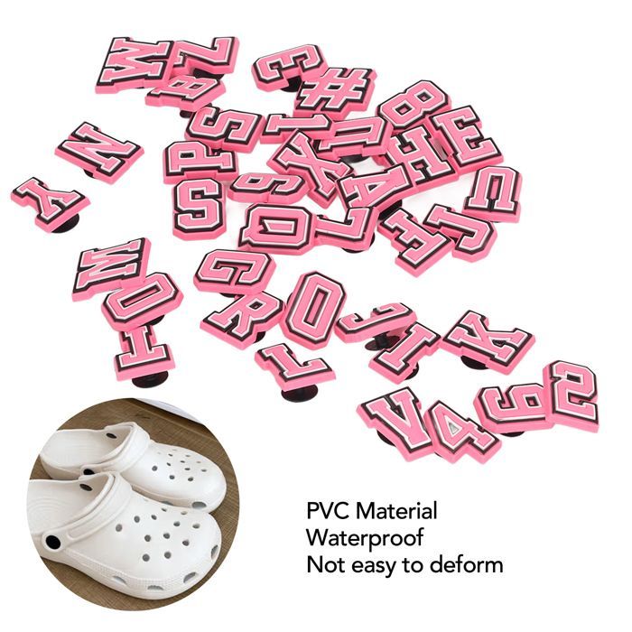 HURRISE Charme de chaussure de lettre Breloque de chaussure en PVC, 37 pièces, motif de lettres et de accessoires espadrille Rose