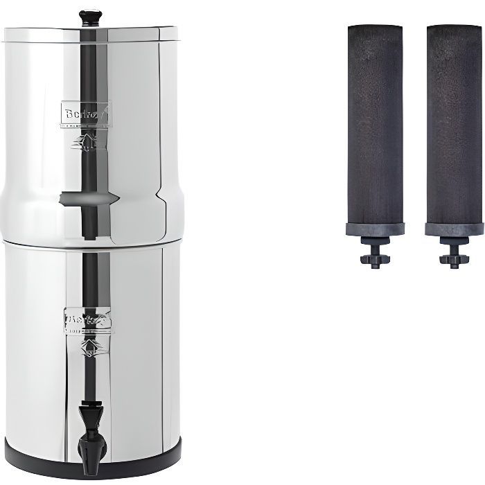 Filtro de agua de viaje Berkey de 5,6 litros con alimentación por gravedad y 2 elementos purificadores. Color negro.