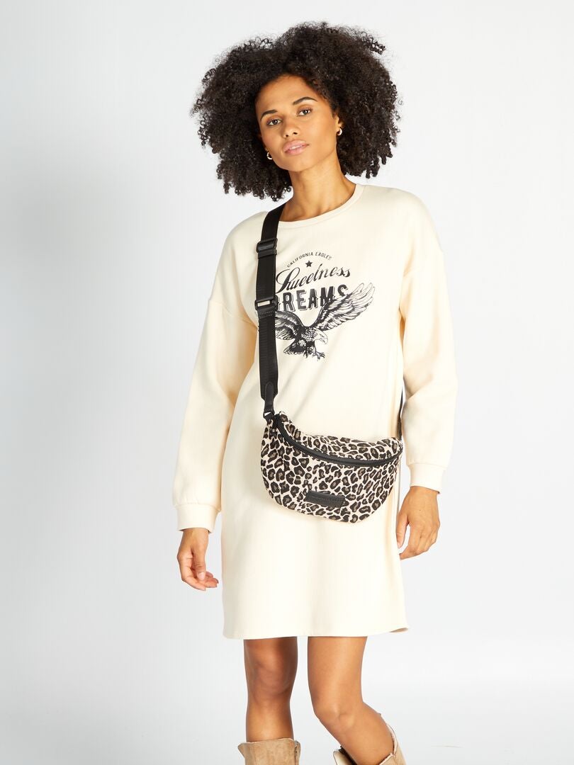 Bedrukte sweatshirtjurk - WIT