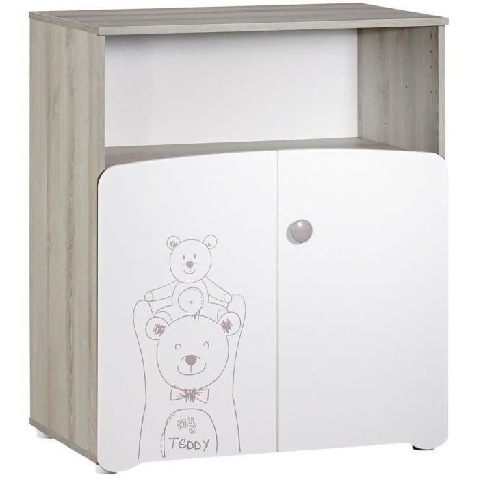 Set dormitor bebeluși Teddy Trio: pătuț 120x60, masă de înfășat și dulap - Babyprice - Alb