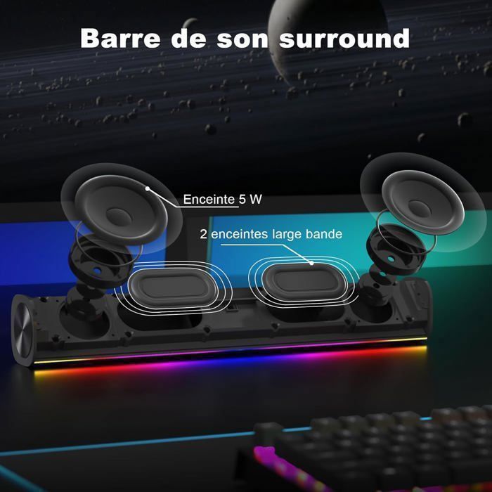 SOULION R100 Altoparlanti per PC, soundbar Bluetooth con LED per computer, alimentazione tramite USB (adattatore USB-C incluso)