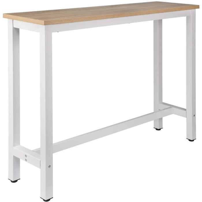 WOLTU 1 x Mesa de bar, mesa de bistró, mesa de comedor, estructura metálica, tablero de MDF, 140x40x100 cm, roble claro
