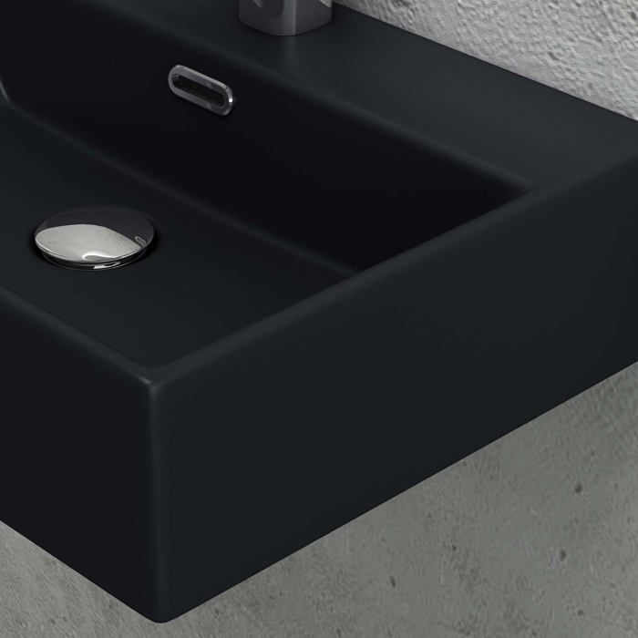 doporro Matte Black Countertop Washbasin, Wall-Mounted Ceramic Rectangular Hand Basin for Bathroom, Brüssel206, 60x36x13cm