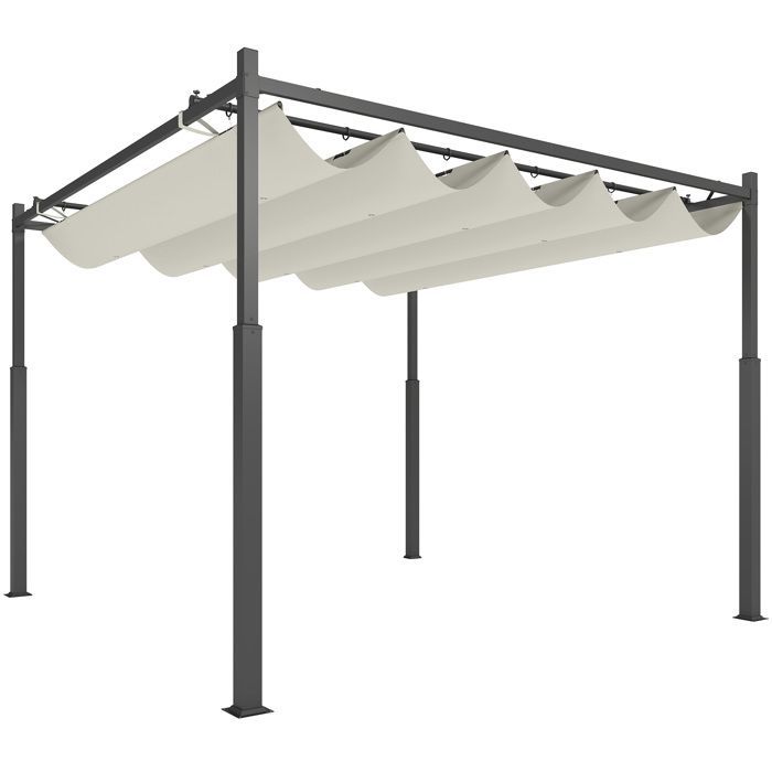 Pergola de jardin exterieur - Outsunny - 3 x 3 m - toit rétractable et fixation magnétique - abri soleil UPF30+ - crème