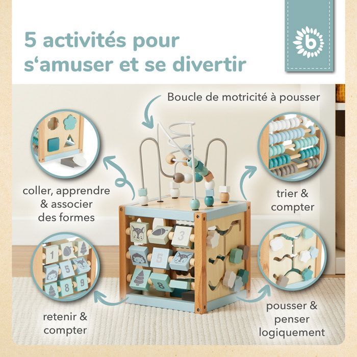 Baby Activity Cube - Bieco - Scandi-Chic - Fine Motor Skills - Stacking Game - Wood