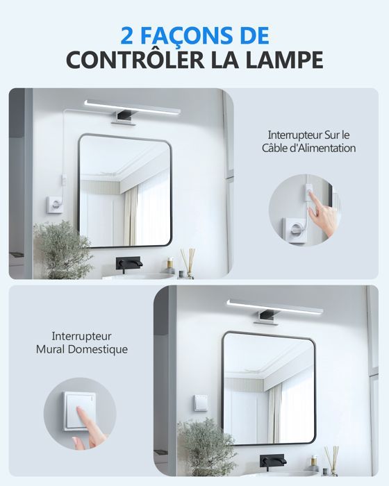 Lampe pour Miroir LED Salle de Bains 5W 450lm 230V 30cm Blanc Neutre 6000K Lampe Miroir Applique Murale Intérieure Moderne IP44